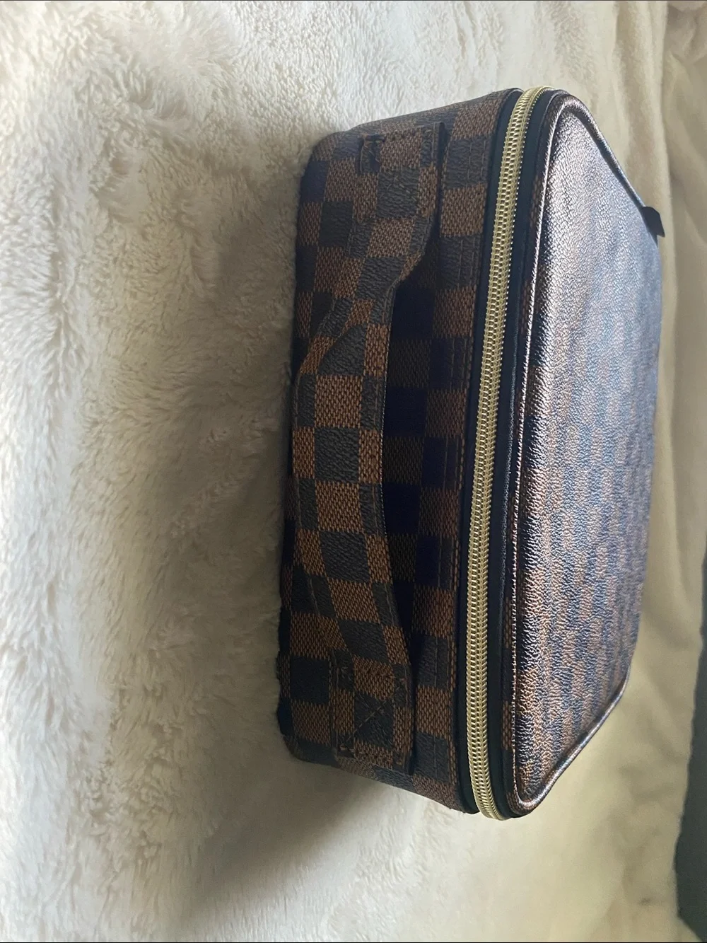 Wodkeis DURABLE Brown Checkered Makeup Bag ~ Adjustable Compartments - Picture 6 of 6